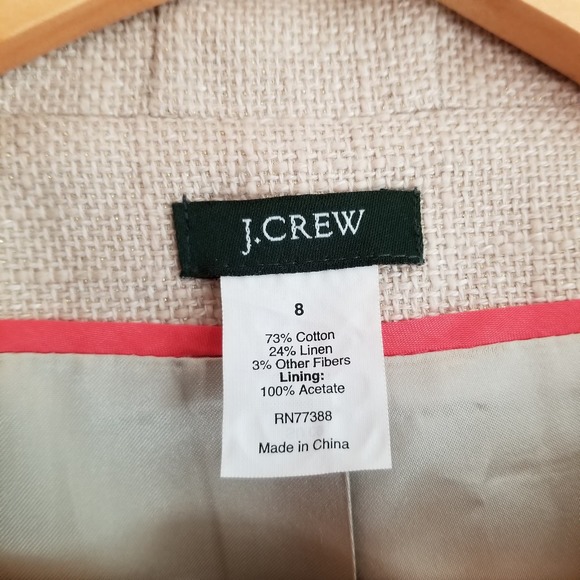 J. Crew Women's Linen Blend Holly Blazer Jacket Size 8 Beige Neutral 3/4 Sleeve - Picture 4 of 10